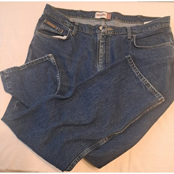 Wrangler Denim Jeans Mens Navy Blue 42 x 30 Cotton Button Zip 5 Pockets Mid Rise - Picture 1 of 7